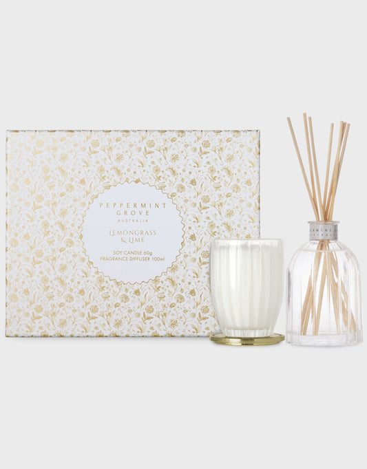 Lemongrass & Lime Mini Soy Candle & Diffuser Set