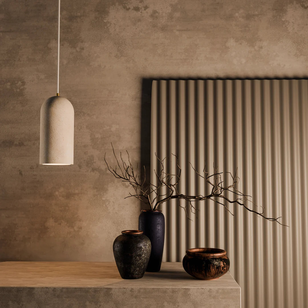 Calibo Inspire Crafted Travertine Round Top Cylinder Pendant Light - Beige