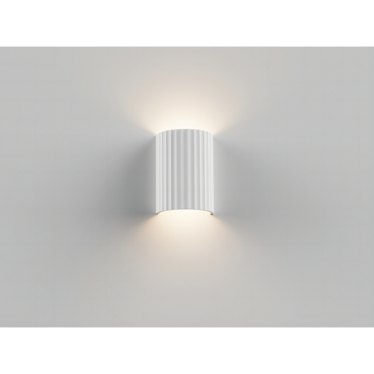 Calibo Munia Sculptural Fluted Up/Down Wall Light with Paintable Gypsum Surface - White