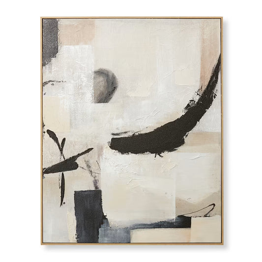 Hana Hand Painted Wall Art Cream Black